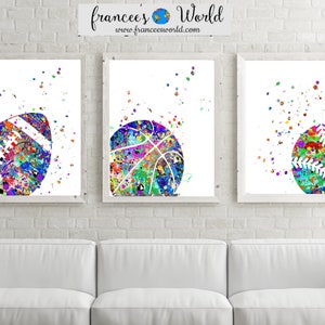 Sport balls art prints, watercolor art, Sport Dorm, Set of 3, Boys bedroom , Sports room, Boys room , Basketball, Baseball, Football, sport
