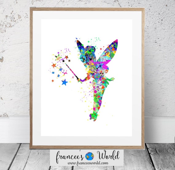 Tinkerbell Poster Tinker Bell Disney Watercolor Art Print Baby Shower Gift Tinkerbell Wall Decor Baby Shower Nursery Wall Decor Peter Pan