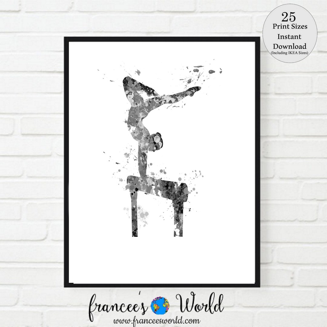Gymnastics Print in Black and White, Balance Beam, Girl Gymnast, Floor ...