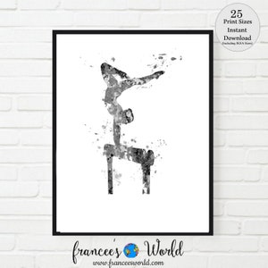 Gymnastics Print in Black and White, Balance beam, Girl Gymnast, Floor pose, Gymnastics Art, Gymnastic Poster, Gymnastic Art, Sport Art