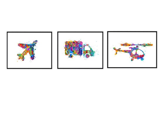 Truck Helicopter Airplane Prints Set Of 3 Boys Room Decor Boy