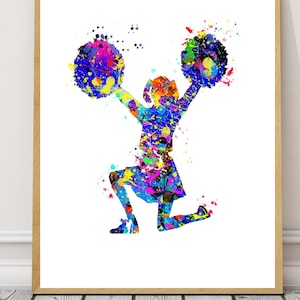 Cheerleader Gift Printable-Cheerleader Poster,Cheerleader Watercolor, Cheerleader Dorm Art, Cheerleader party,Sport Print, Cheerleader Decor