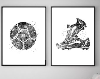 Soccer ball and Soccer shoes print set, black and white Soccer printable art, Soccer posters, Sport art, teen girl room, soccer player gift