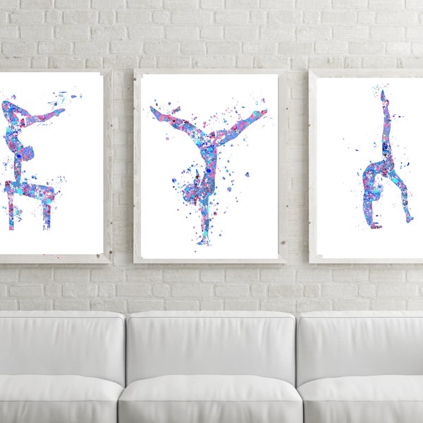 Gymnastics Gift , pink and blue Gymnastics, Wall Art, Gymnastic Printable, Set of 3, Gymnastic decor, Sport Print, Gymnast girl room, poster