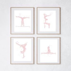 Cadeau de gymnastique, lot de 4 gymnastique rose clair, impression de gymnastique, fête de gymnastique, impression porto, décoration de chambre gymnaste-fille, rose poudré