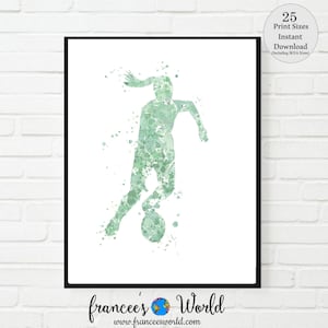 Soccer Girl green Print, Printable, Girl Soccer poster, Soccer Watercolor, Girl Soccer Dorm Art, Soccer,Soccer party, t-shirt, Soccer Gift,