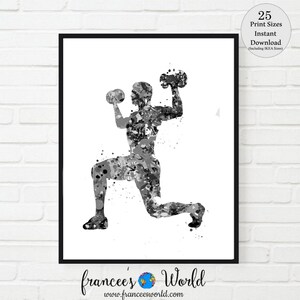 Weightlifting Workout Wall Art Print, Watercolor Gym Poster (Digital Download)