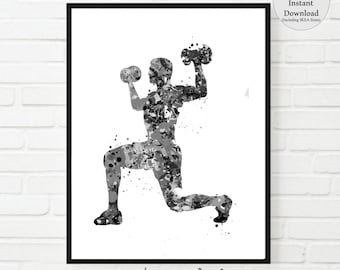 Weightlifting Workout Wall Art Print, Watercolor Gym Poster (Digital Download)