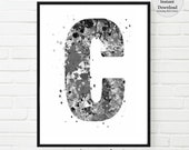 Letter C, Black and White, Letter Art, Letter C Print, PRINTABLE, Letter C Watercolor, Letter C Nursery, Letter C Monogram, Letter C Initial Il_170x135