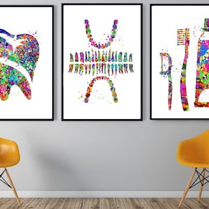 Dental Print, Dental Hygienist, dentist Gift, Watercolor Print Dental office Decor, set of 3, Dentist Medical Art Dental Care, PRINTABLE