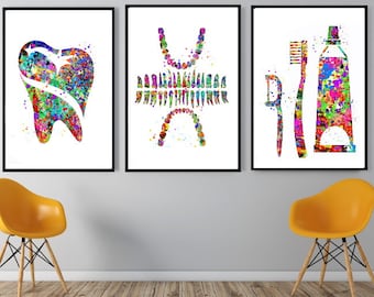 Dental Print, Dental Hygienist, dentist Gift, Watercolor Print Dental office Decor, set of 3, Dentist Medical Art Dental Care, PRINTABLE