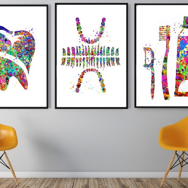 Dental Print, Dental Hygienist, dentist Gift, Watercolor Print Dental office Decor, set of 3, Dentist Medical Art Dental Care, PRINTABLE