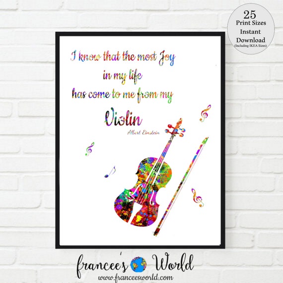 Violin Print, Einstein quote, The most joy in my life from my violin, violin art, music room decor musical art, instrument art, PRINTABLE Il_570xn