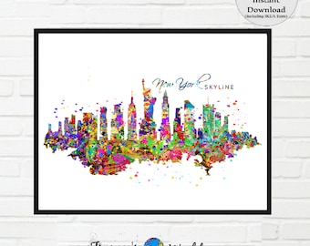 New York Skyline Art Print: Colorful Cityscape (Digital Download)