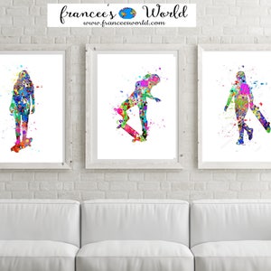 Skateboard-Girl Skateboarder Gift-3 prints-Skateboard Poster-Girl Skateboard-Girl Skateboard-teen wall art-girls room-skateboard PRINTABLE