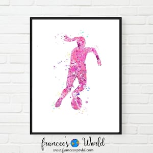 Pink Soccer girl art, girl soccer player, Soccer kicker, Printable Soccer Dorm art, soccer art, pink girl's room art, soccer gift idea