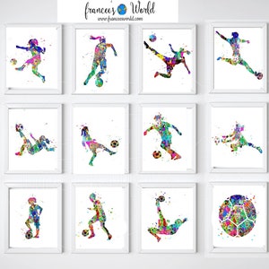 Soccer Prints, Soccer girl art, set of 12 Prints Soccer Dorm Art, Soccer Printable, soccer gift, Dorm art, digital art, girl soccer art