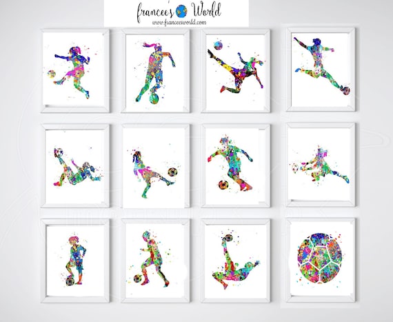 Soccer Prints Soccer Girl Art Set Of 12 Prints Soccer Wall Art Soccer Printable Soccer Gift Wall Art Digital Art Girl Soccer Art By Francee S World Catch My Party