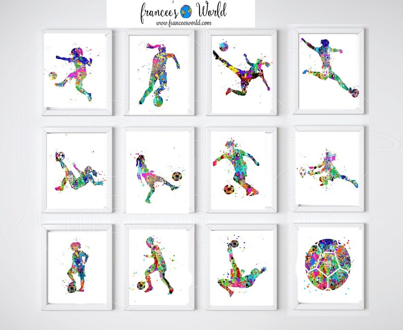 Soccer Prints Soccer girl art set of 12 Prints Soccer Wall | Etsy