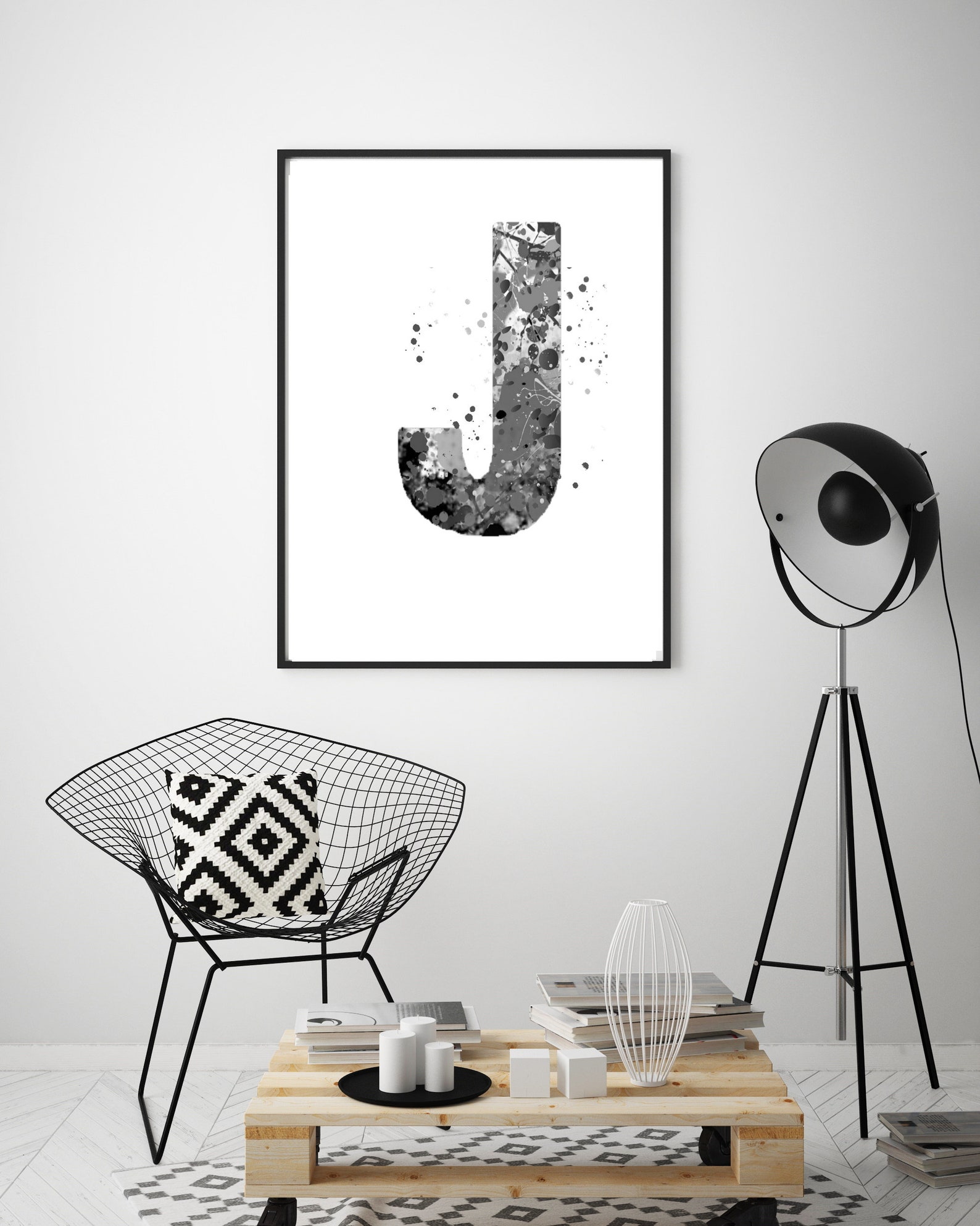 Letter J Wall Decor Letter J Print Black and White Etsy