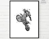Motorbike Art, Motocross Printable, black and White, Motorcycle Watercolor,Sport Bike Motorcycle Dirt Bike, Boys Room Art, Stunt Racing, Boy Il_170x135