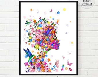 Butterfly Woman Art Print: Floral Silhouette (Digital Download)