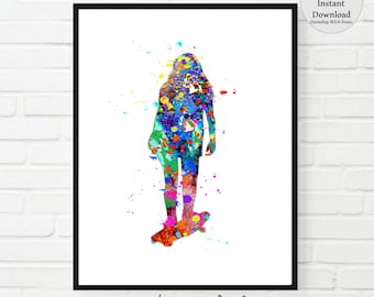 Skateboard Girl Art Print: Colorful Teen Room Decor (Digital Download)
