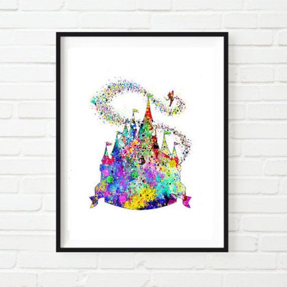 Disney Princess Castle inspired Watercolor Digital Art Print Instant Download Print Children Wall Art Nursery Art Il_570xn