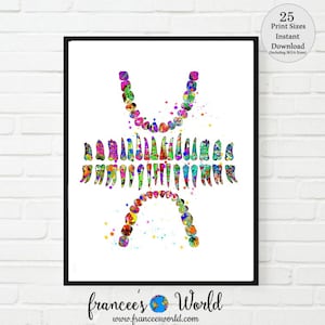 Diagrama de dientes, impresión en acuarela, diagrama de dientes, decoración de clínica dental, arte médico de odontología, arte del consultorio del dentista, diagrama de dientes, IMPRIMIBLE