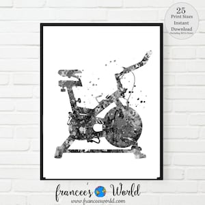 Exercise bike Print black and white bicycle stationary bike PRINTABLE workout room art gym art printable art bike exercise bike home gym art