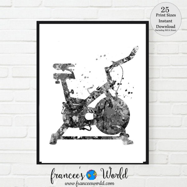 Vélo d’exercice Imprimer vélo noir et blanc vélo stationnaire PRINTABLE salle d’entraînement art gym art imprimable art vélo vélo d’exercice home gym art