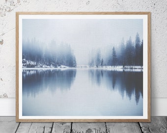 Snowy Forest Lake Photography Print: Nordic Minimalist Art (Digital Download)