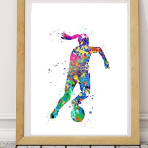 Soccer Girl Print, Girl Soccer poster, Soccer Watercolor, Girl Soccer Dorm Art, Soccer, Soccer woman Soccer, soccer girl kicker Gift, soccer