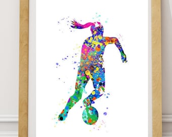 Soccer Girl Print, Girl Soccer poster, Soccer Watercolor, Girl Soccer Dorm Art, Soccer, Soccer woman Soccer, soccer girl kicker Gift, soccer