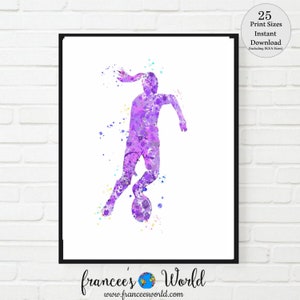 Soccer Girl Purple Print, Printable, Girl Soccer poster, Soccer Watercolor, Girl Soccer Dorm Art, Soccer,Soccer party, t-shirt, Soccer Gift,
