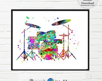 Watercolor Drums Print: Music Room Dorm Decor (Digital Download)