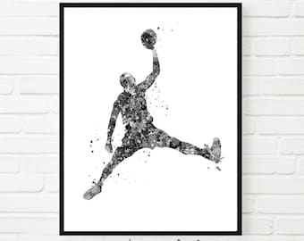 Basketball Watercolor Art Print, Black and White Set of 3 (Digital Download)