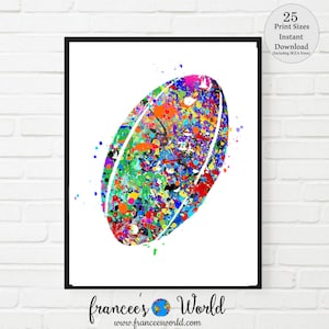 Rugby print Watercolor,Rugby ball printable, rugby Dorm decor art, boys room decor, rugby gift, rugby football, sport art, rugby ball poster
