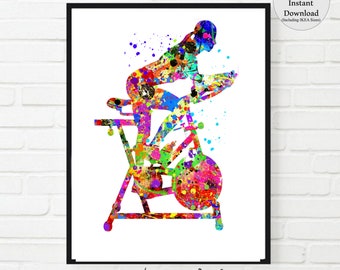 Workout bike Print bicycle stationary bike INSTANT DOWNLOAD workout room art gym art printable art bike woman exercise bike home gym art