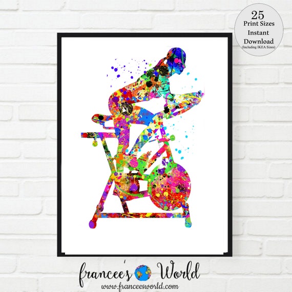 Workout bike Print bicycle stationary bike INSTANT DOWNLOAD workout room art gym art printable art bike woman exercise bike home gym art Il_570xn