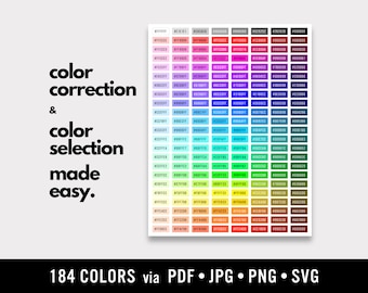 Color Correction HEX Code Color Chart Printable Designer Quick Reference Cheat Sheet