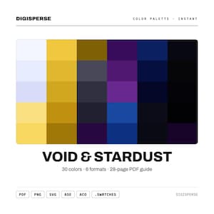 Cosmic Black Color Palette for Deep Space Galaxy Art and Celestial Branding, 30 Stardust Nebula Hues, Procreate Swatches, Hex Codes