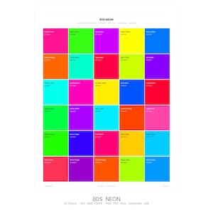 80s Neon Color Palette | 30 Colors | Hex RGB CMYK | Color Guide | Procreate Swatches + ASE | Digital Download
