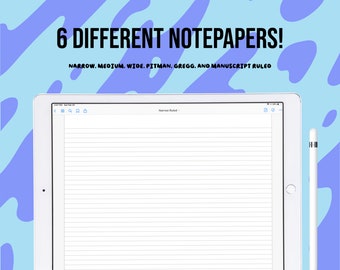 6 Landscape Lined/Ruled Notepapers Bundle as Single Page PDFs - Perfect for Goodnotes, Notability, Xodo