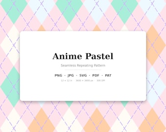 Anime Klassisch Argyle Muster | Mehrfarbige Anime Pastell | .png .jpg .svg .pdf .pat | Digitales Papier | Stoff- und Oberflächendesign