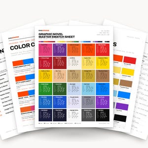 Paleta wyrazistych kolorów tuszu do ilustracji komiksowych i brandingu niezależnego, 30 odcieni powieści graficznych, próbki Procreate, kody szesnastkowe
