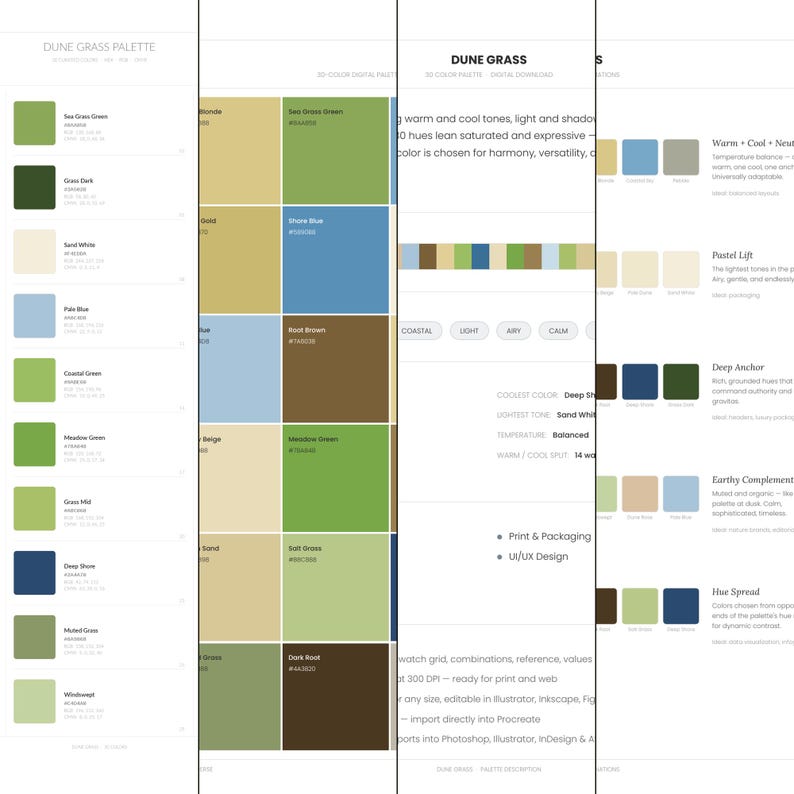 Dune Grass Color Palette | 30 Colors | HEX RGB CMYK | Procreate ...