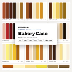 Set di combinazioni di colori per pasticceria, 10 palette per vetrine di panetteria per menu di caffè, styling per blog di cucina e design di packaging per dolci.