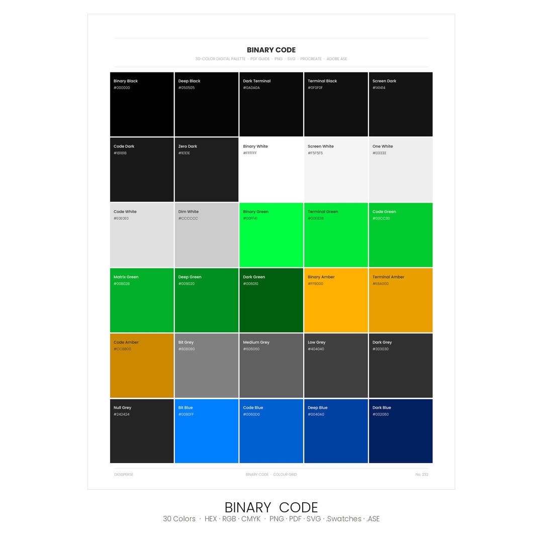 Binary Code Color Palette | 30 Colors | Hex RGB CMYK | Color Guide ...