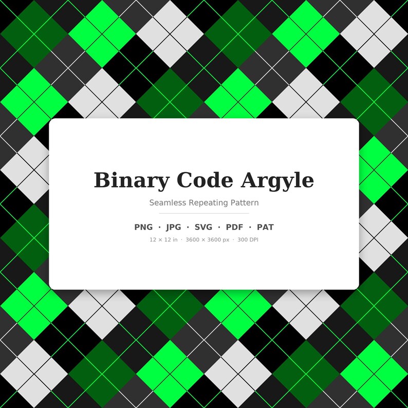 Modèle sans couture binaire à losanges | Argyle de code binaire multicolore | .png .jpg .svg .pdf .pat | Papier numérique | Conception de tissus et de surfaces image 1